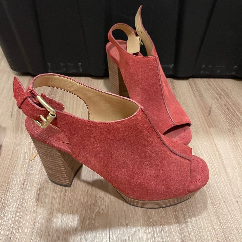 Michael Kors Red Suede Peep Toe Heels